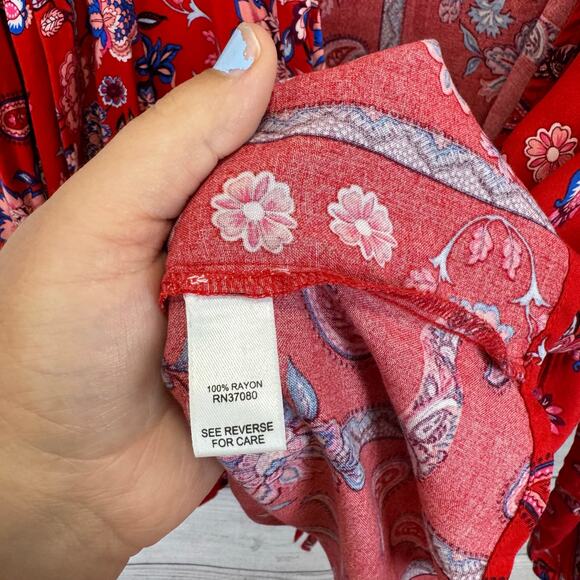 Cato Plus Size Red Floral Tie Front Long Sleeve Blouse Size 22/24W - Picture 6 of 8